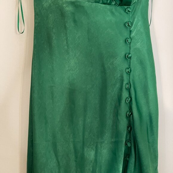 Zara S Long Green Silk Halter Dress โ Button Detail & Front Slit - Picture 3 of 9